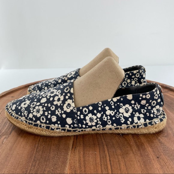Tory Burch Risa Navy Blue Floral Print Espadrilles Shoes size 8 - Picture 6 of 14